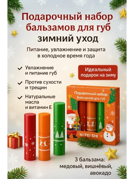 ЕКУУРА Подарочный набор бальзамов для губ зимний увлажняющий 3 шт