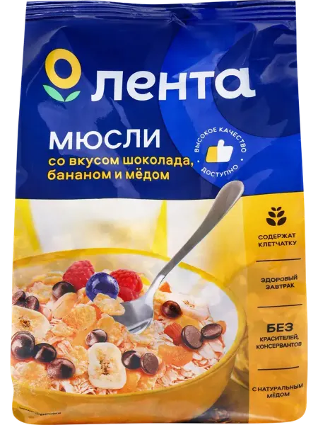 Лента Мюсли Со вкусом шоколада, с бананом и медом, 5шт