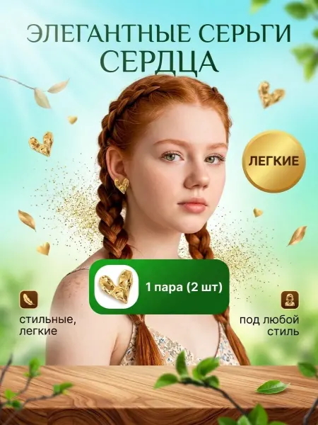 Серьги сердце бижутерия золотого цвета
