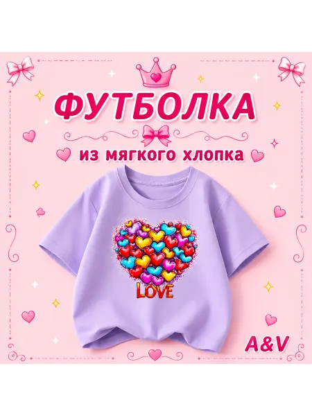 A&V. Детская футболка сиреневая с принтом