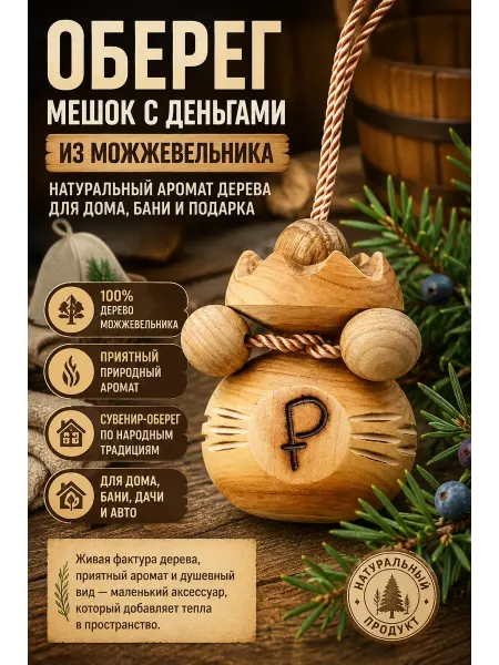 Веллери Сувенир оберег денежный мешок с знаком ₽ для дома и бани