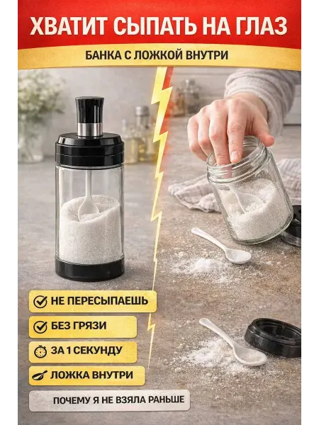 РауНур Банка для специй с ложкой внутри для кухни