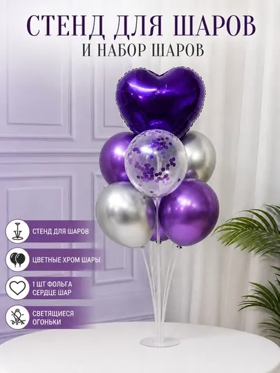 Подставка для воздушных шаров и набор воздушных шаров. Баннер «С днем ​​рождения»