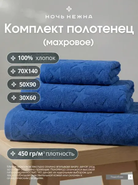 Ночь Нежна Полотенце банное махровое 3 шт Звездочки