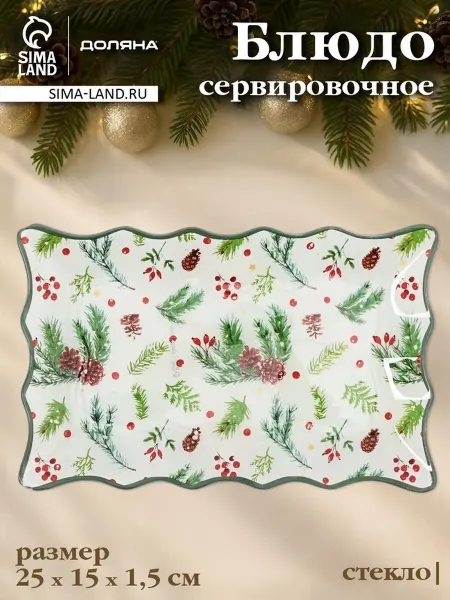 Блюдо новогоднее серивировочное Доляна "Еловые ветки"