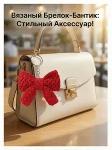Обвес на сумку "Бантик". Брелок вязаный. Подвеска на рюкзак. Цвет: красный