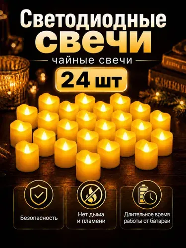 Набор светодиодных свечей с имитацией воска 24 штук. Свечи на батарейках.вечеринки, свидания, романтики Декор на Хэллоуин и Новый год свадьба.