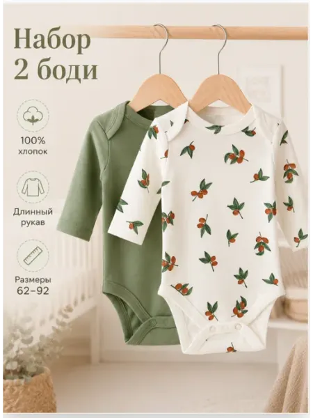 Набор боди для новорожденных с длинным рукавом 5 шт хлопок
