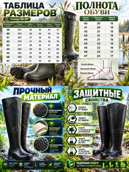 Сапоги резиновые, болотные, защита от воды, до бедра