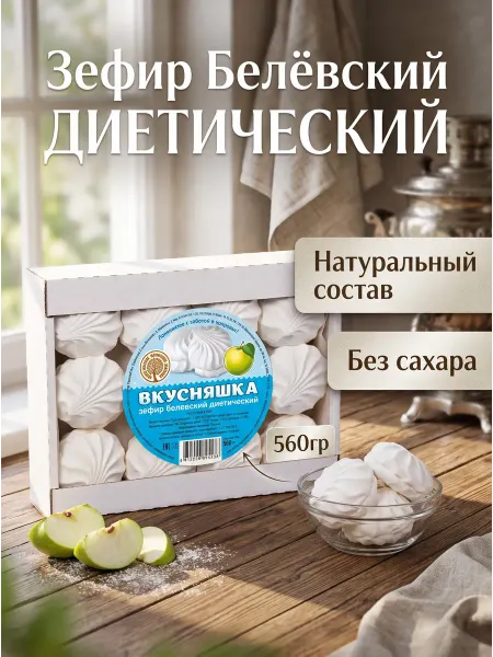 Белёвский продукт Зефир Белёвский диетический"Вкусняшка" без сахара, 560гр