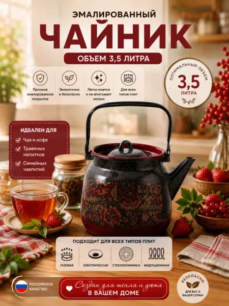 Чайник 3.5 л Эмалированная