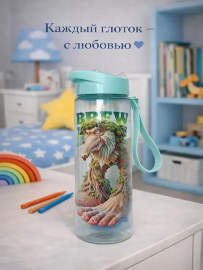 Детская бутылка для воды с трубочкой и ремешком, безопасная, с ярким рисунком