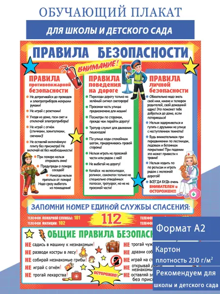 ЗНАЙКА Плакат обучающий для детей Правила безопасности