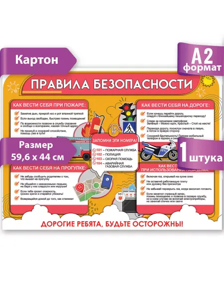 ТМ праздник Плакат правила безопасности, оформление класса, детской