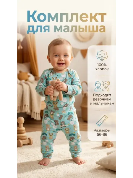 Комплект для новорожденных боди и штанишки "Мишки"