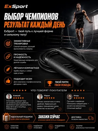 Скакалка, спортивная скакалка, скакалка для фитнеса, скакалка для бокса