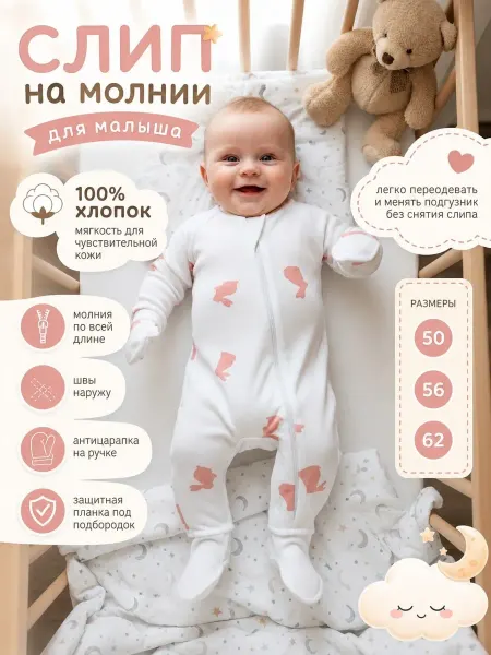 Bebek-Бебек слип на молнии для новорожденных