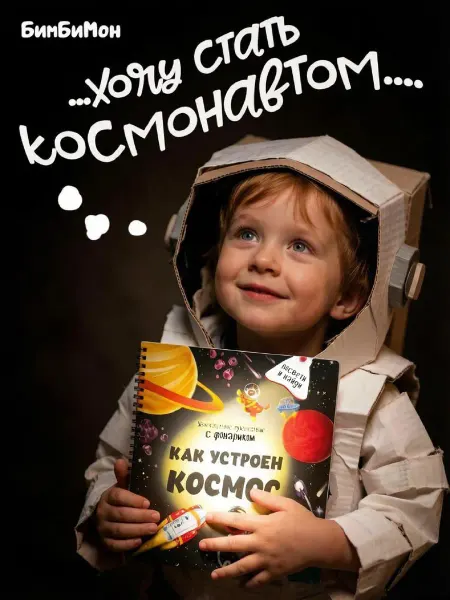 БимБиМон Книга с фонариком малышей Виммельбух про космос