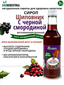 Сироп шиповника натуральный для детей Биоинвентика "Шиповник с черной смородиной витаминизированный", 250 мл