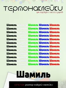 Термонаклейка для одежды детская Шамиль цветные, именные наклейки на одежду, бирки в детский сад, в школу