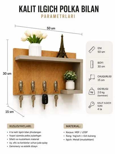 Настенная ключница с полкой