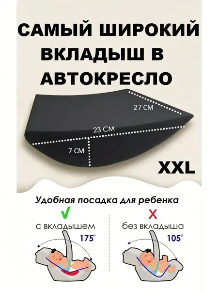 Анатомическая подушка-вкладыш в автокресло XXL, серая