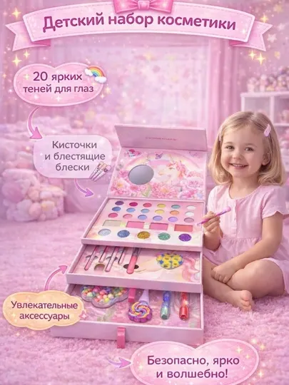 Набор детской декоративной косметики для девочек: тени для век и блеск для губ