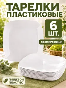Тарелки пластиковые многоразовые , 6 шт
