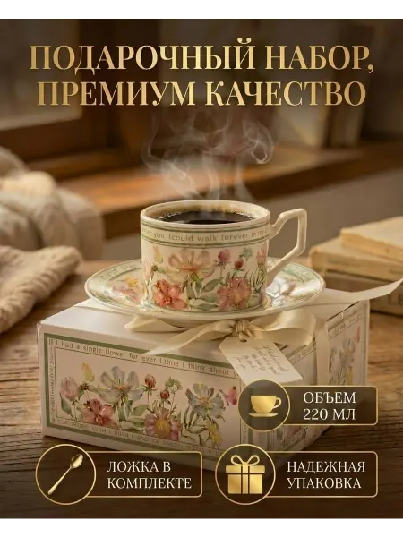 Чайная пара кружка и блюдце в подарочной упаковке