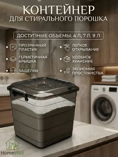 Контейнер для стирального порошка, бокс для хранения, органайзер для ванной
