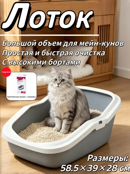 Большой лоток крупных кошек высокие борта удобная очистка