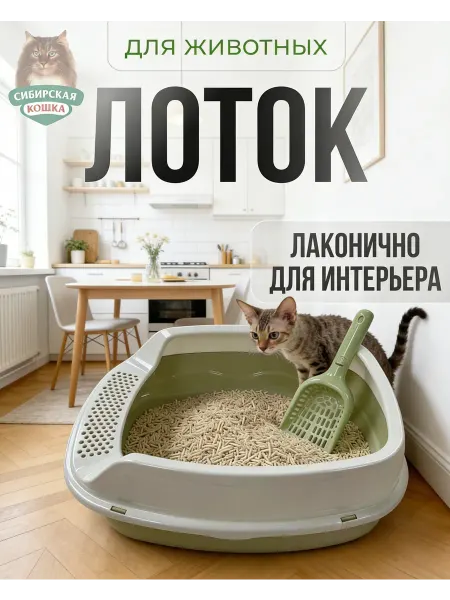 Пижон Лоток для кошек большой с защитными бортами и совком