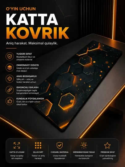 Большой игровой коврик для мыши с нескользящей основой и высокой точностью сенсора