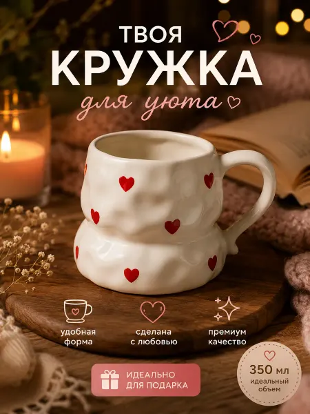 Кружка с сердечками для кофе и чая