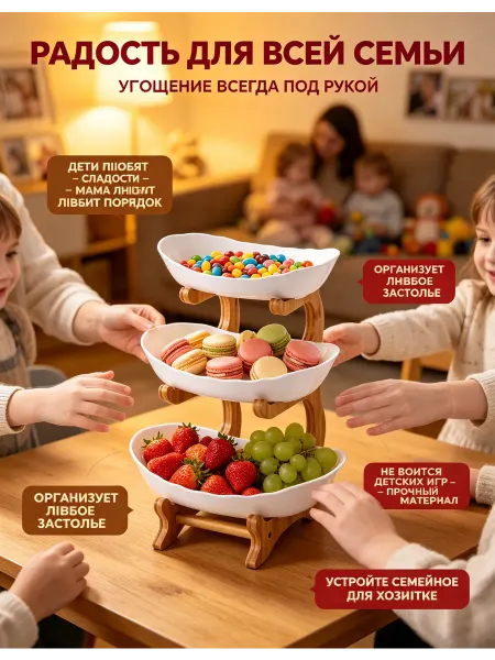 Стильная трехъярусная фруктовница для стола