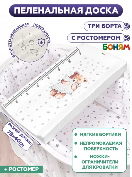 БОНЯМ Пеленальная доска для новорожденных с ростомером три борта