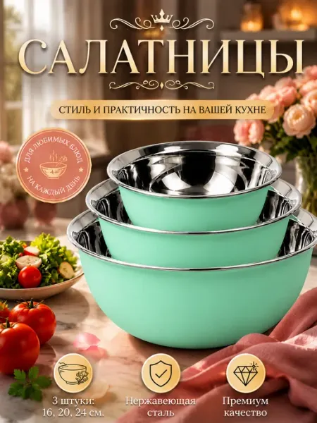 Стальные традиции Набор мисок металлических 3 шт