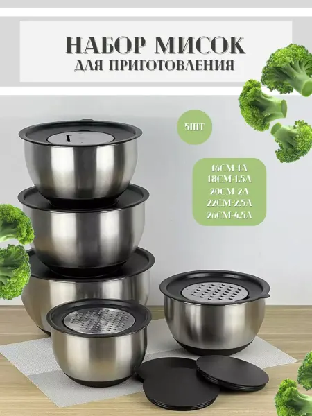 Набор мисок с крышками и терками 5шт