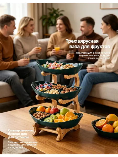 Трехъярусная пластиковая фруктовница