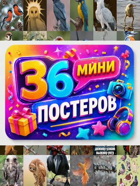 У Денчика Минипостеры 36 шт птицы