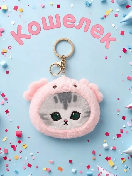 Игрушки плюшевая радость Мягкая игрушка брелок кошка с кошельком