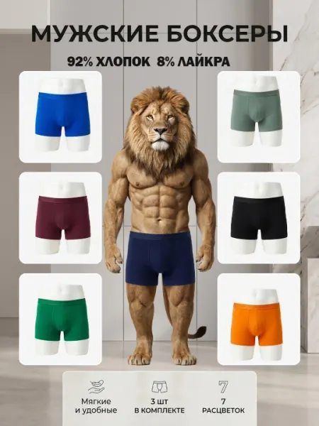 Трусы мужские, нижнее белье, 3 штуки в комплекте, мягкие