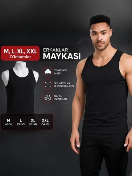 Мужская майка M–XXL, белый и черный цвет, мягкая и удобная