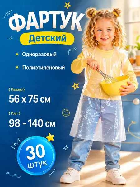 Фартук одноразовый детский полиэтиленовый 30 шт