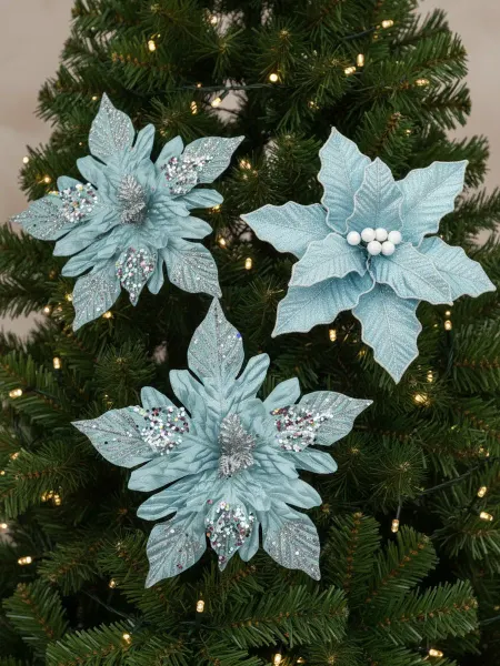 MERRY GREEN Цветок искусственный декоративный новогодний, НАБОР 3шт