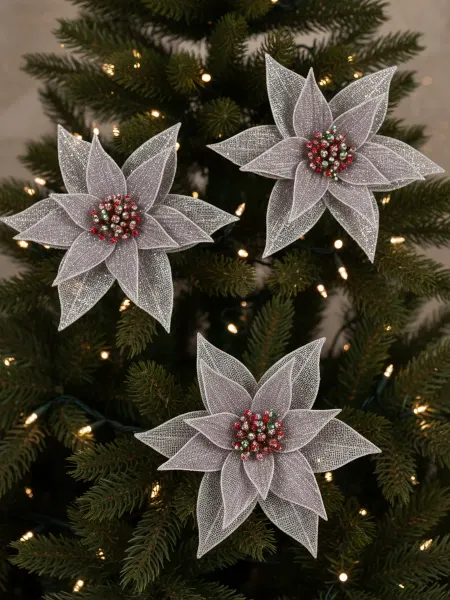 MERRY GREEN Цветы искусственные декоративные новогодние, НАБОР 3шт
