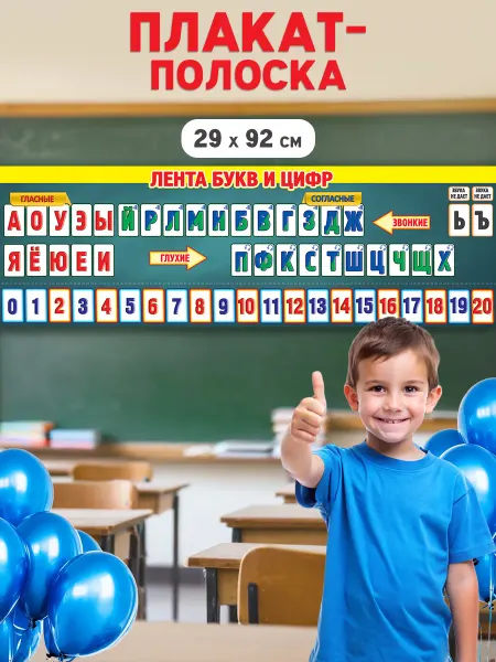 Праздник Школьные плакаты для детей обучающие "Лента букв и цифр"