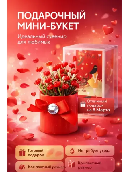 ХБК Подарочный мини букет в коробке, цветы декоративные