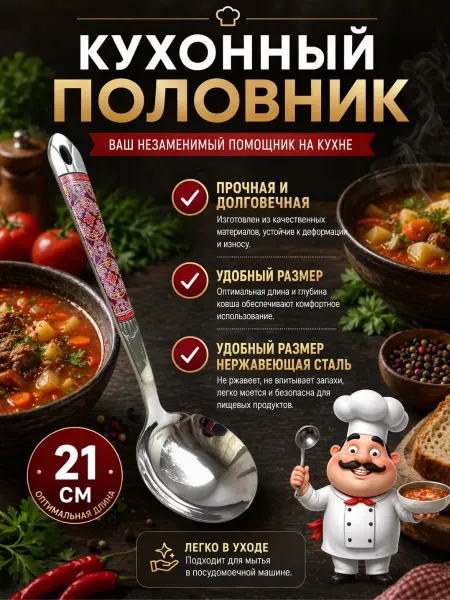 Домико Половник из нержавеющей стали для супов, бульонов и соусов