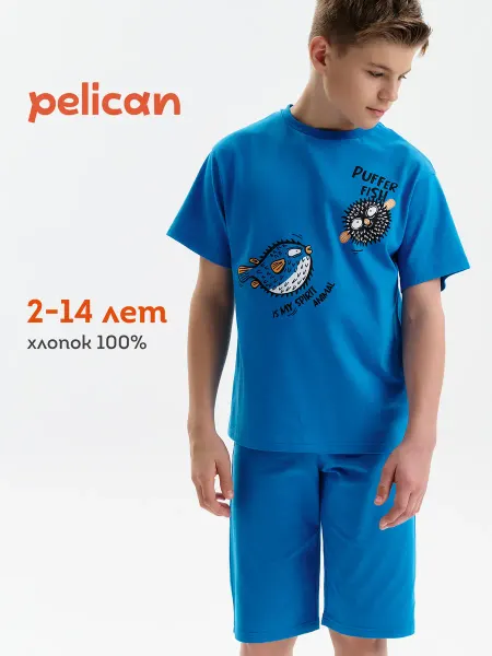 Pelican Костюм для мальчика с футболкой и шортами пижама летняя
